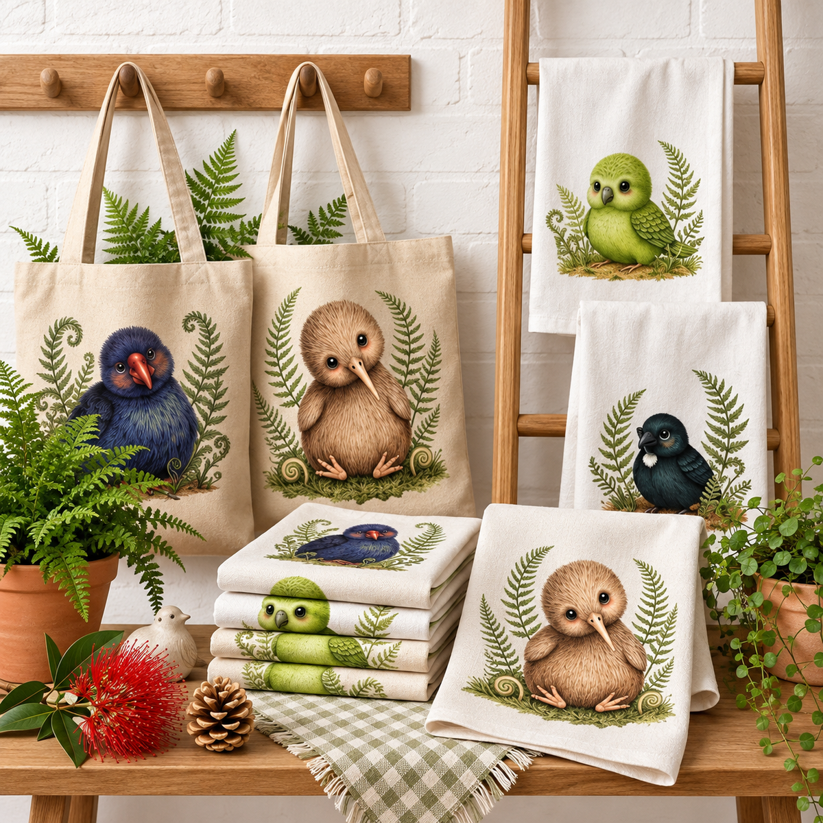 Feathery Tea Towels and Tote Bags